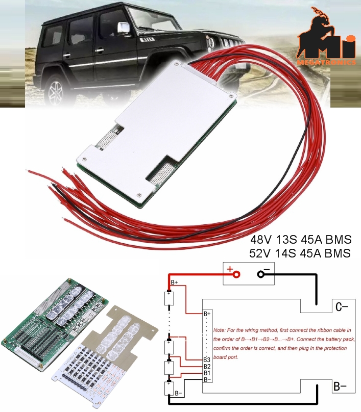 52V 48V 45A 13S 14S BMS Li-ion Li-po Batteries EV ebike electric vehicle battery