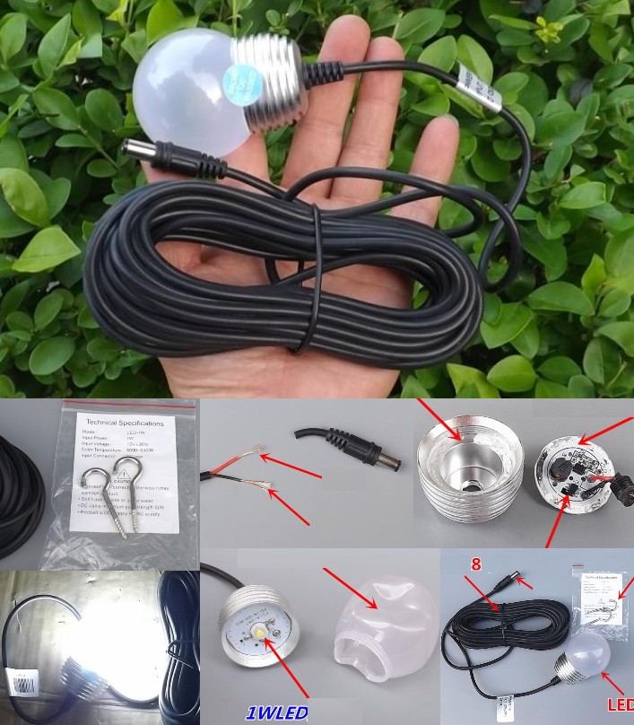 1W LED light DC 12V 24V 8 meters power line
