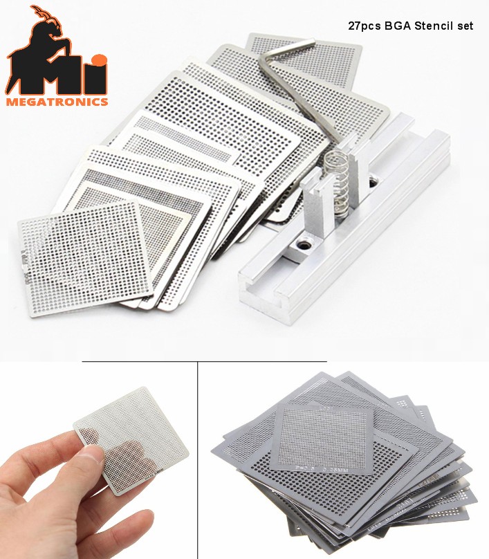 27Pcs BGA Reballing Universal Stencils SMT SMD with Template Jig