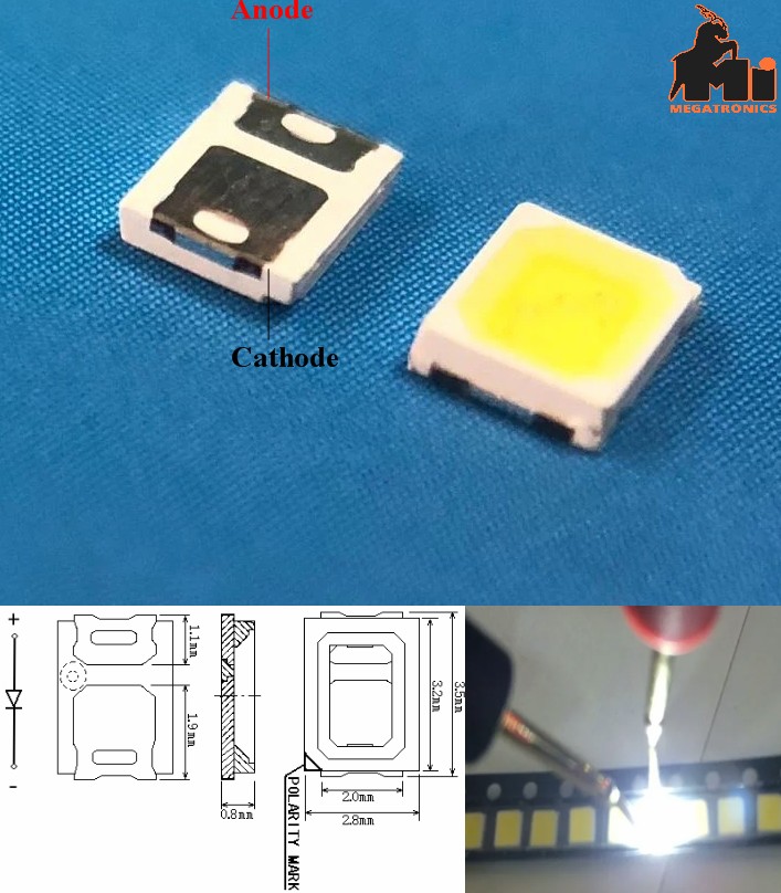 SMD LED 2835 White light 0.5W 3V 150mA 65-70LM Surface Mount PCB 5V with Resistor