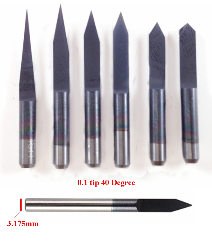 0.1mm 40 degree PCB drill V-shape bit CNC 3.175