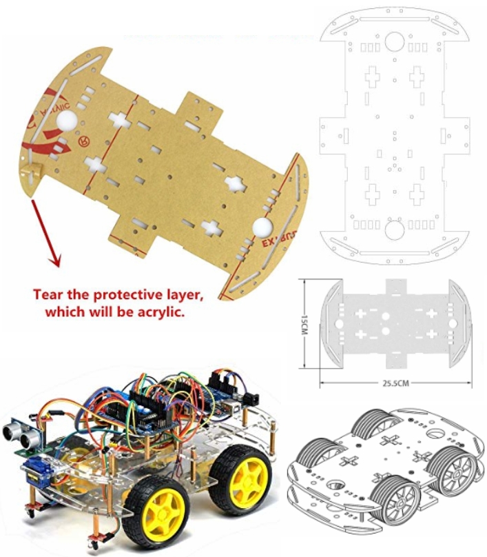 4 wheel Smart car chassis sheet 4WD bottom acrylic plate 