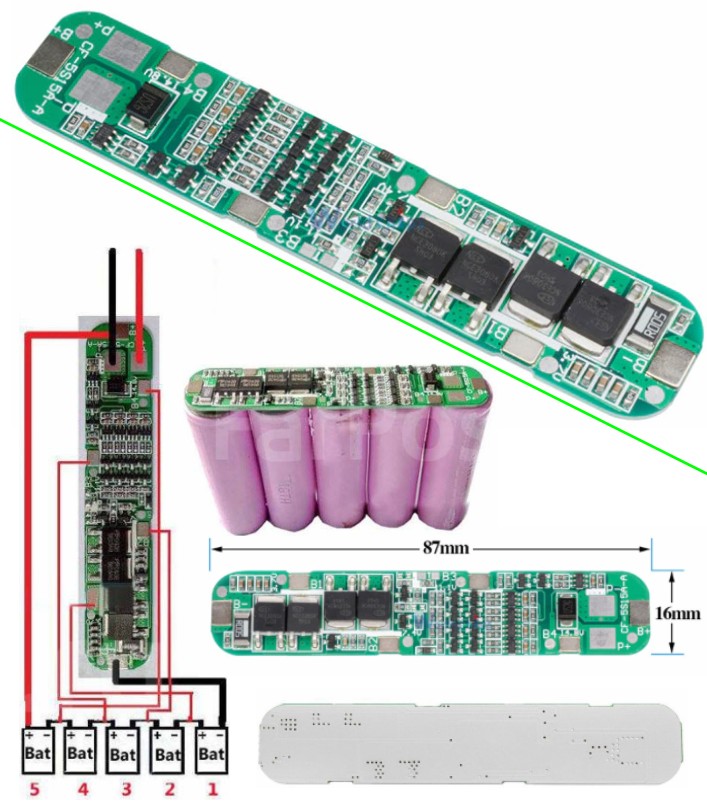 5S 18.5V 15A 18650 BMS Battery Protection Board