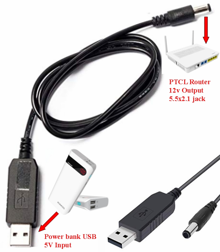 USB 5V to 12V voltage booster jack PTCL router power supply router UPS