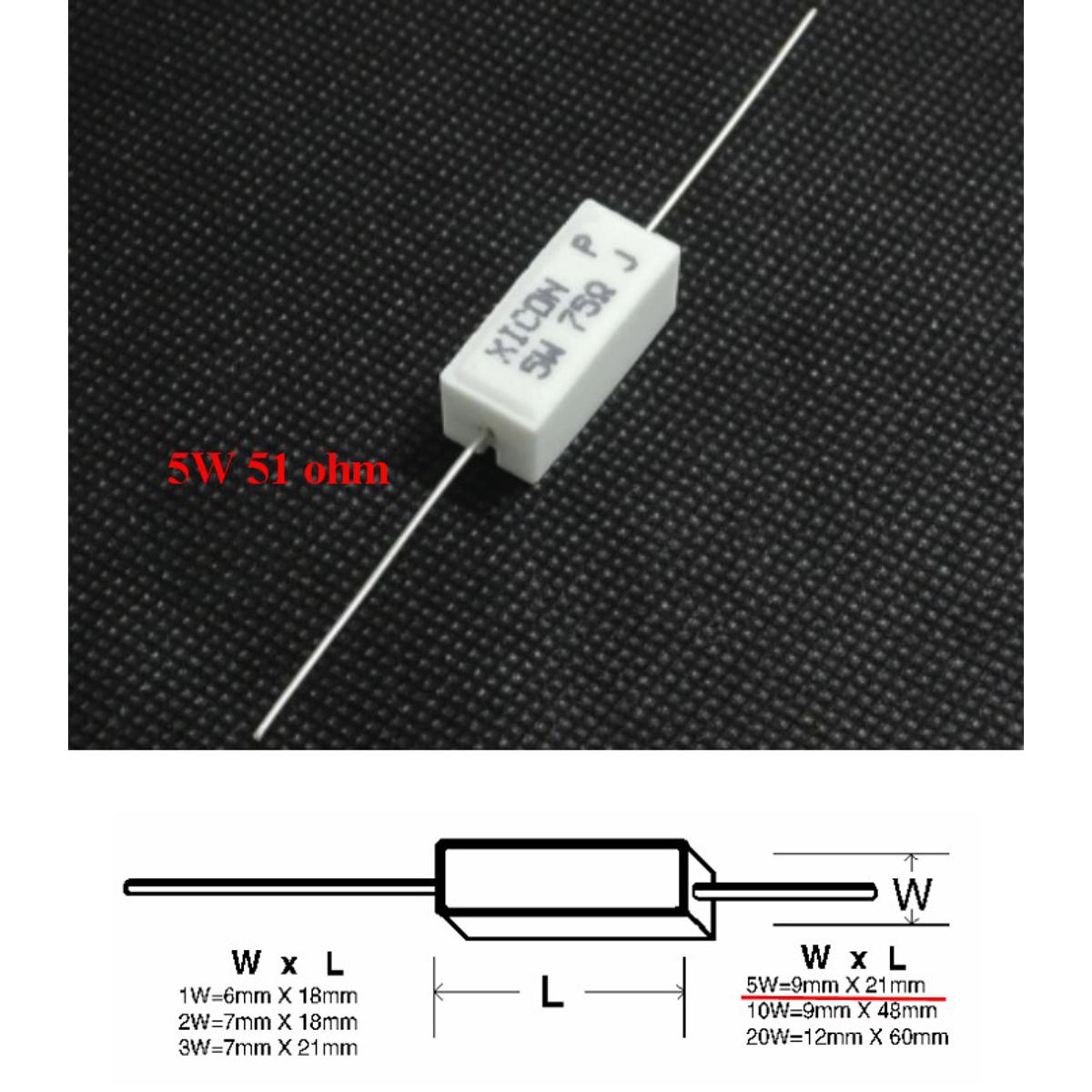51 Ohm 5W Resistor Wire Wound 5% Tolerance
