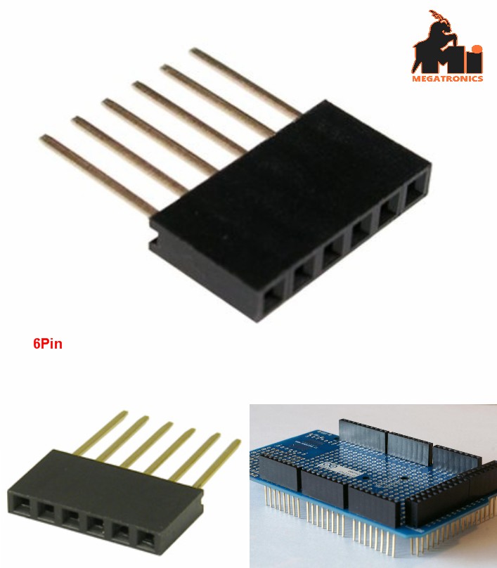 6 pin long female Header row Stackable Connector 2.54mm 15mm straight long
