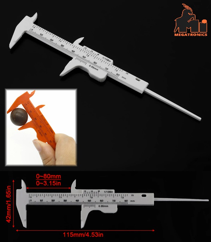80mm Plastic Vernier Caliper Measuring Millimeter/Inches Sliding Micrometer Stud