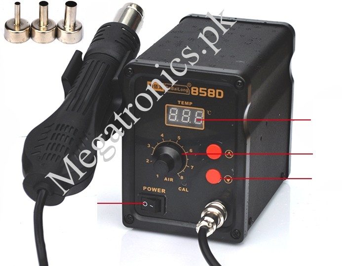 LCD 858D SMD Station Hot Air Gun Rework 3 Nozzles 