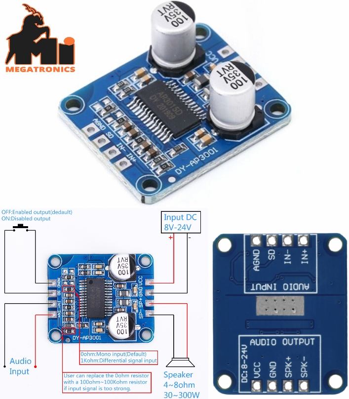DY-AP3001 30W Digital audio Amplifier Class-D sound Mono 8V to 24V High Power Amplifier
