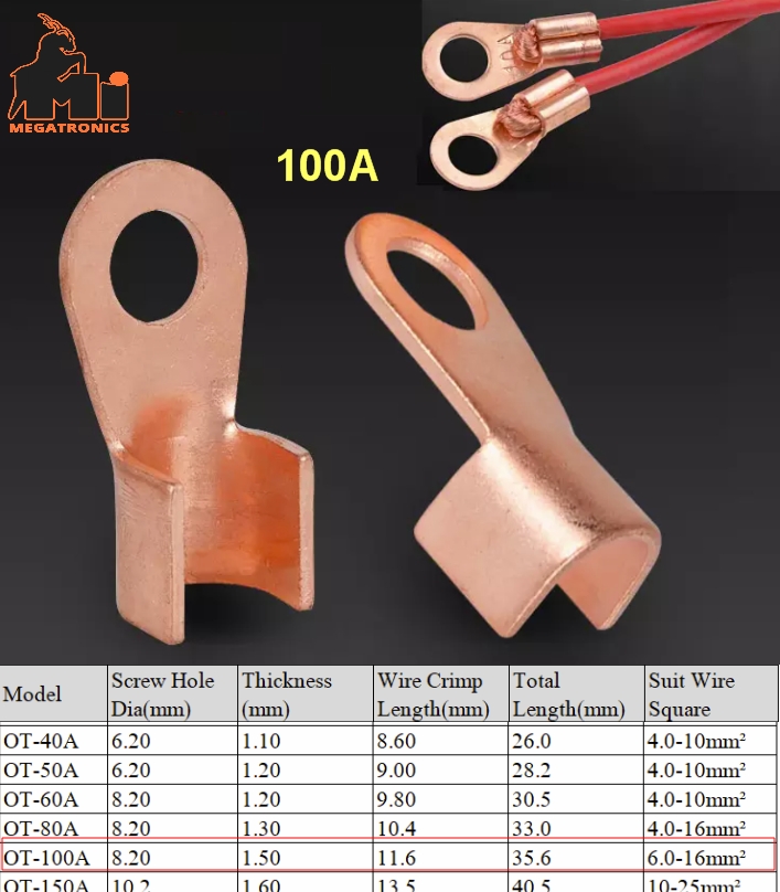 OT Type 100A Wire cable Terminal thimble Nose Lugs