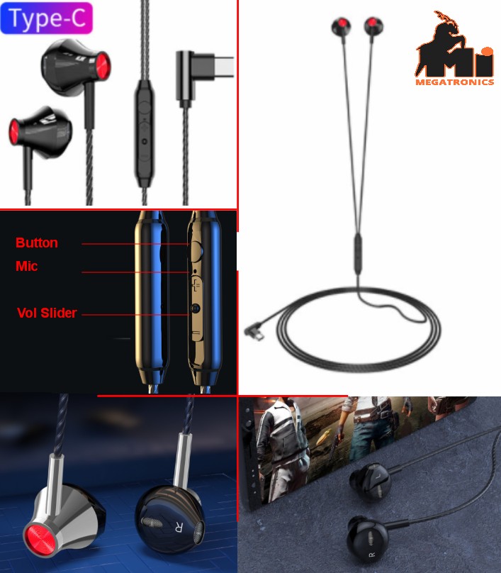 Type-C Earphone Headphones Mic Headsets Metal bass