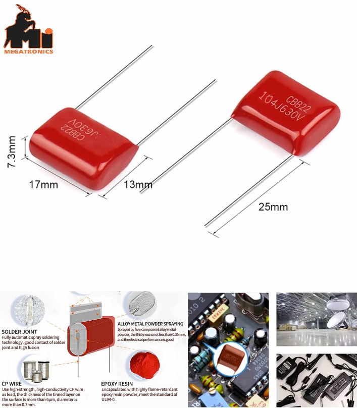 630V 104J CBB Capacitor Metallized Polypropylene Film Capacitor 630V104J-15MM