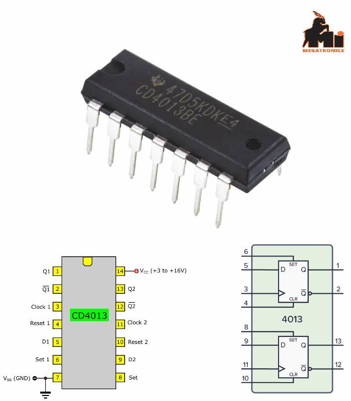 CD4013 4013 CD4013BE CMOS Dual D-type D Flip Flop TI DIP-14 logic gates