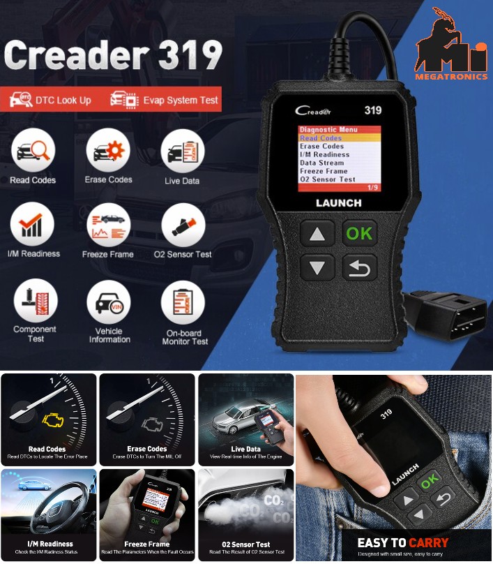 LAUNCH CR319 OBD2 OBDII Code Reader scan Car Engine Fault MIL Turn Off, O2 Senso