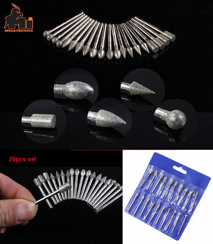 Diamond grinding head emery grinding needle 20pcs fine sand jade gemstone stone 