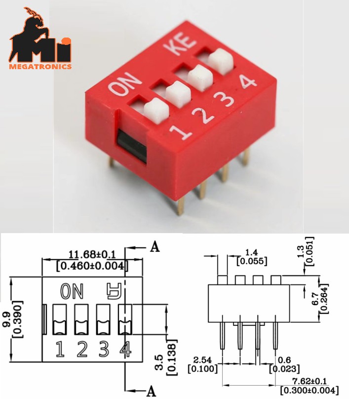 DS-04 flat dial switch 4 bit code switch 2.54mm pin DIP switch
