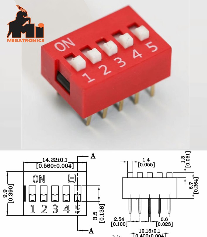 DS-05 flat dial switch 5 bit code switch 2.54mm pin dip switch