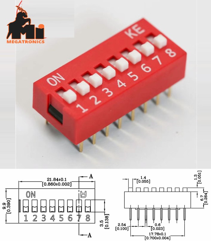 DS-08 flat dial switch 8 bit code switch 2.54mm pin DIP switch