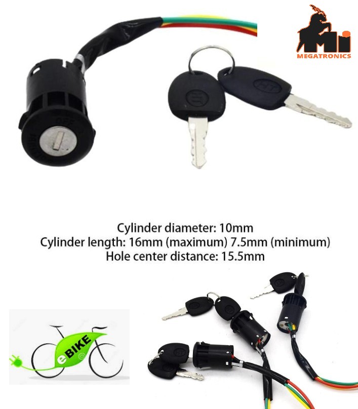Electric Bike Middle Head Lock power Switch Door Lock 3 wires ignition