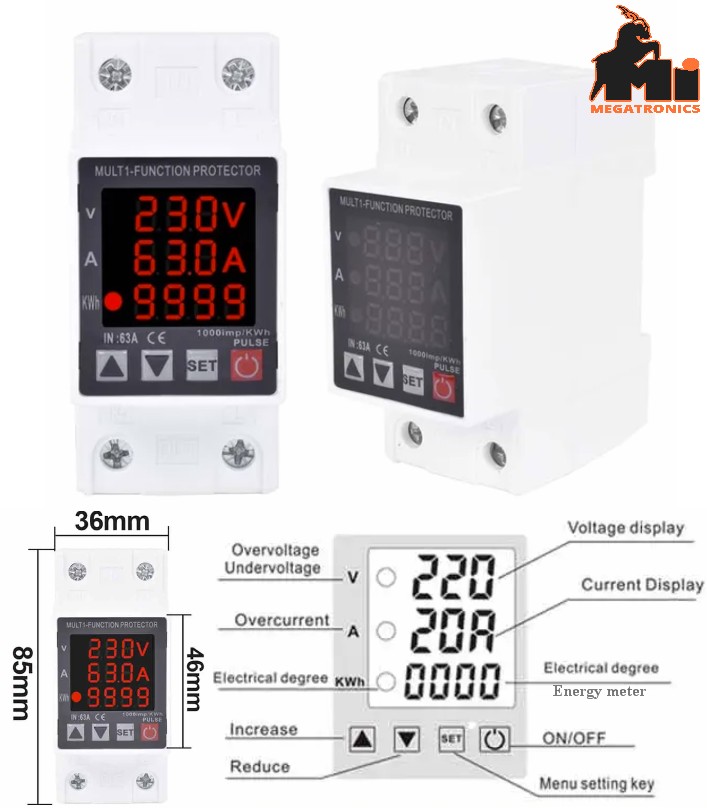 220V 63A multifunction overcurrent undervoltage Energy meter protector breaker s