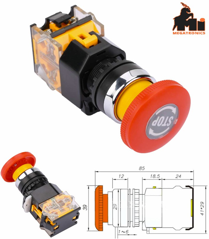 LA38-11ZS 22mm Emergency Stop Switch Button Self Locking Latching Big Mushroom R
