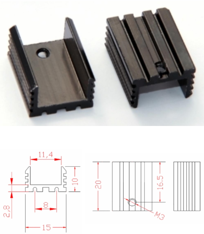 U-shaped T0-220 heatsink 7805 20x15x10mm black