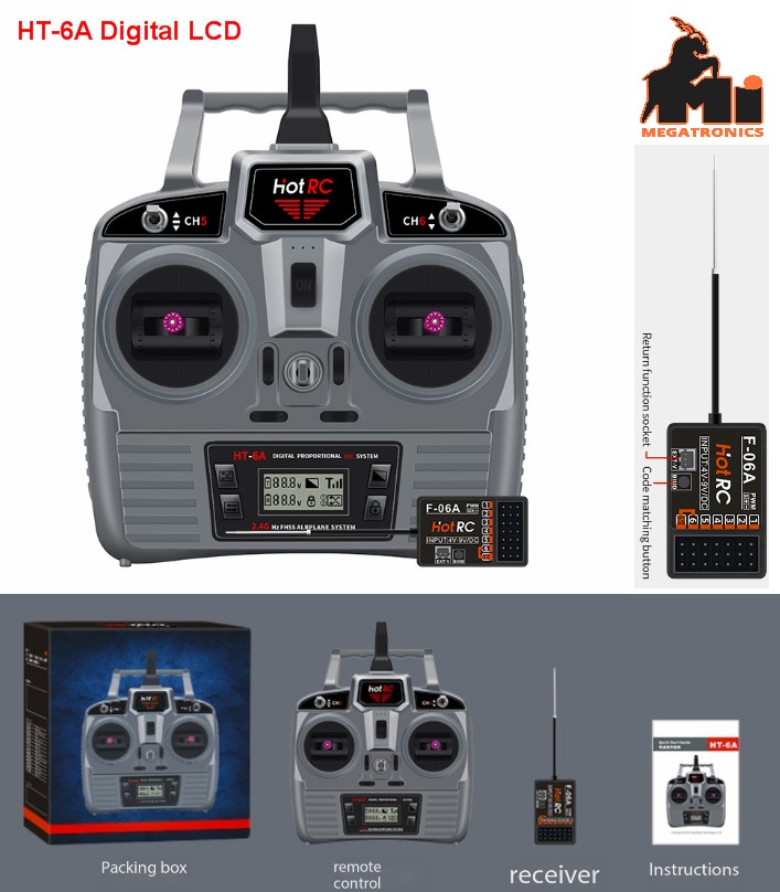 HOTRC 2.4G HT-6A remote control 6-channel transmitter receiver aircraft multi-ro