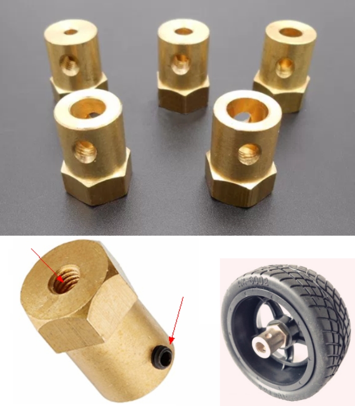 6mm Shaft Hexagon Motor Coupler Coupling wheel tyre mount brass