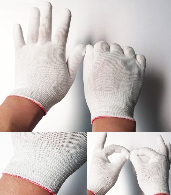 Pair Electronic anti-static thin Nylon white gloves 13 knitted thread gloves cor