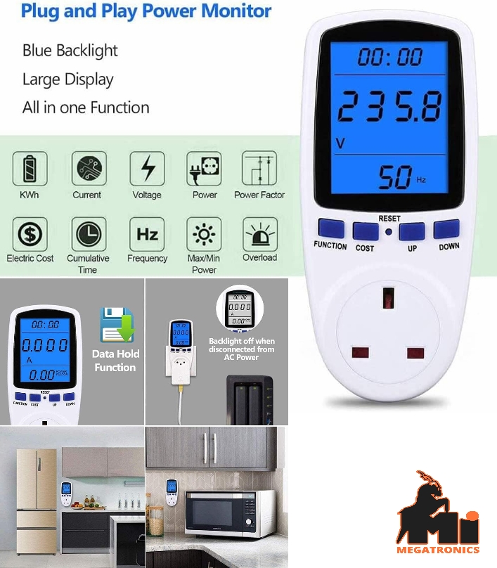 220v KWH Power Meter Plug Energy Monitor Watt energy meter Backlight LCD Display