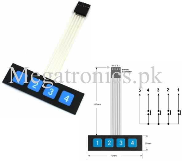 1x4 key switch Membrane Matrix array KeyPad keyboard arduino 4 key