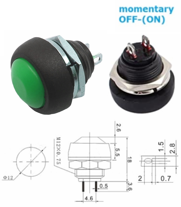 PBS-33B Green momentary push button switch waterproof