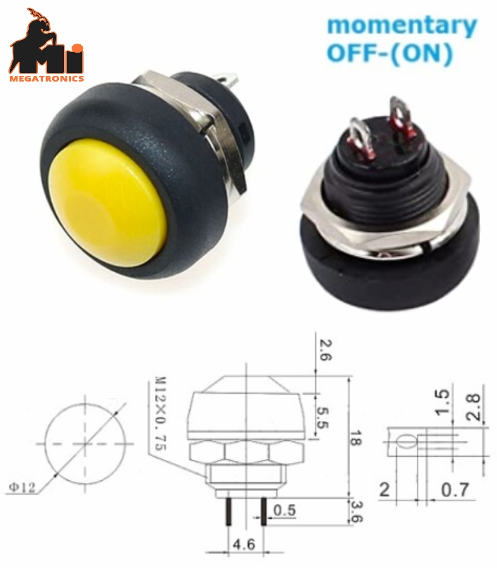 PBS-33B Yellow momentary push button switch waterproof, OFF-(ON) self-resetting