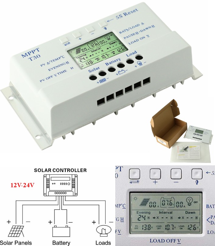 T30AL 30A MPPT Solar Charge Controller 12V24V Auto