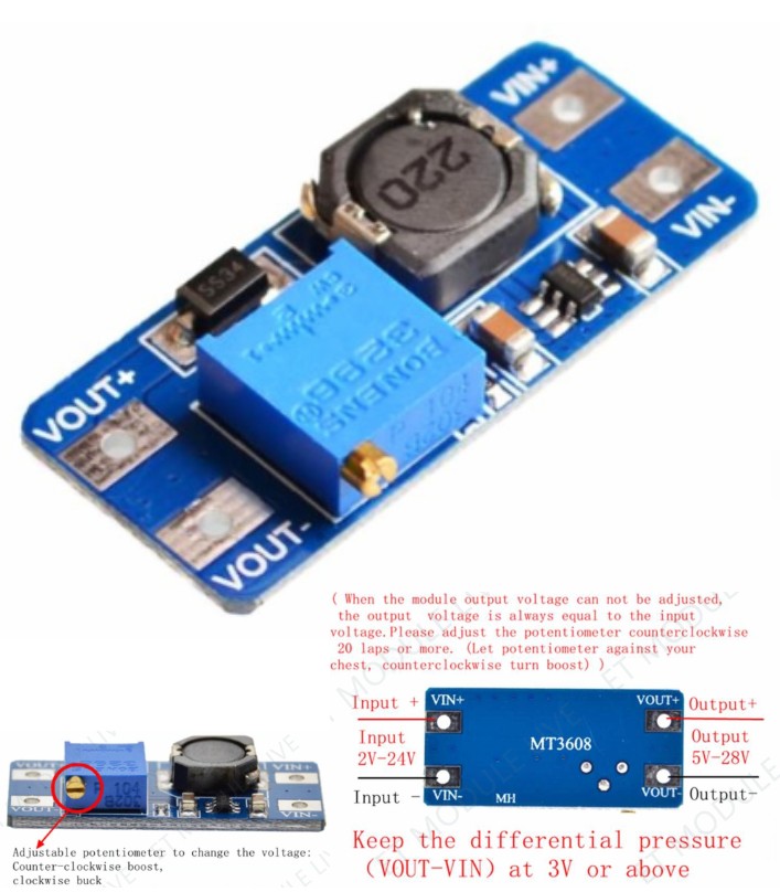 MT3608 DC-DC Voltage Step Up Adjustable Booster
