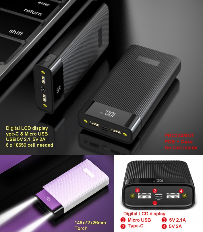 DIY PBC224 Power bank case housing PCBa Type-C LCD PCB and case only no cells