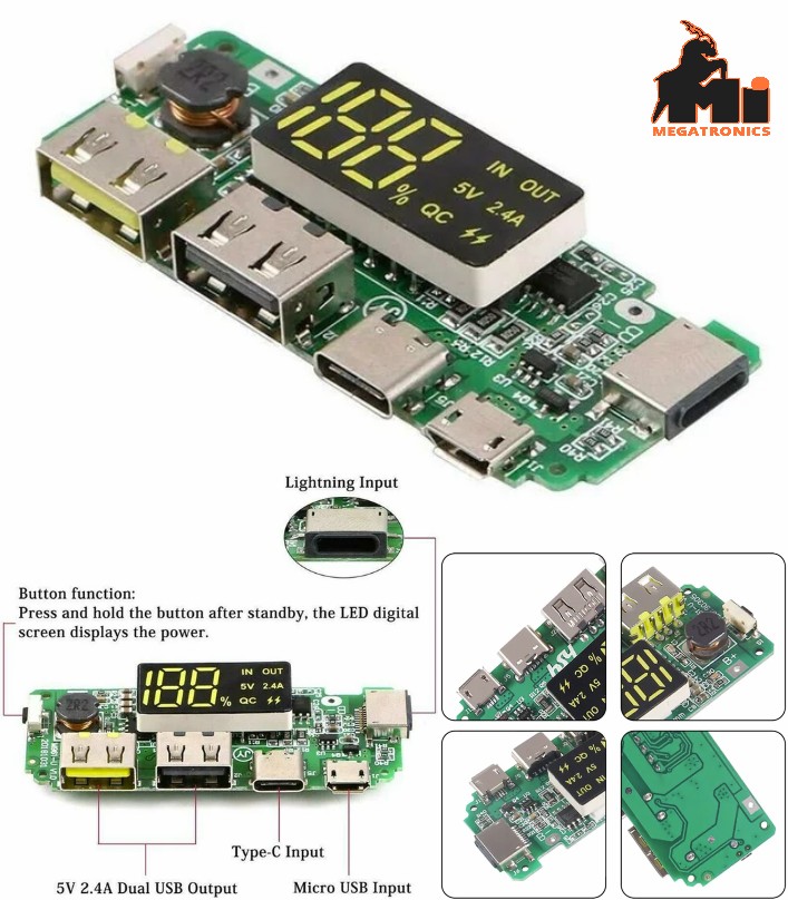 Power bank 18650 lithium battery digital display charging 5V2.4A dual USB module