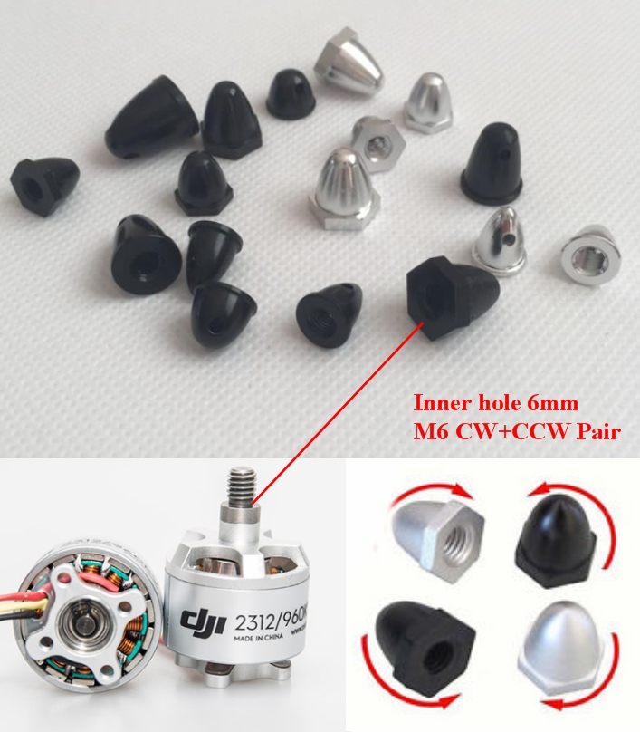 Pair CW+CCW M6 6mm Propeller Nut Cap adapter motor