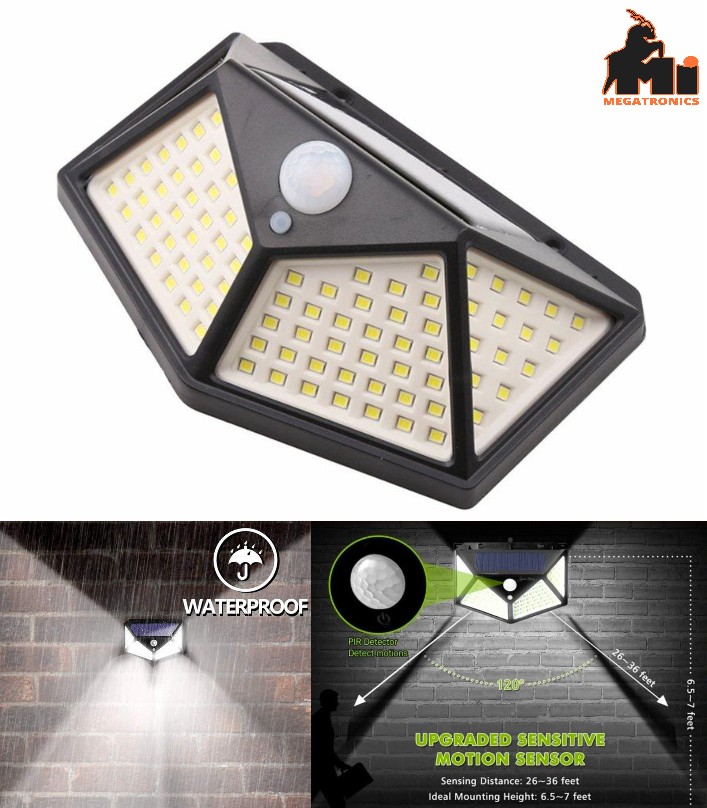 100 LED 4 Surface Solar Light 3 Modes 120 Degree PIR Motion Sensor Outdoor Water