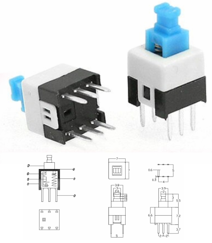 7x7mm self-locking Key switch button switch 6pin