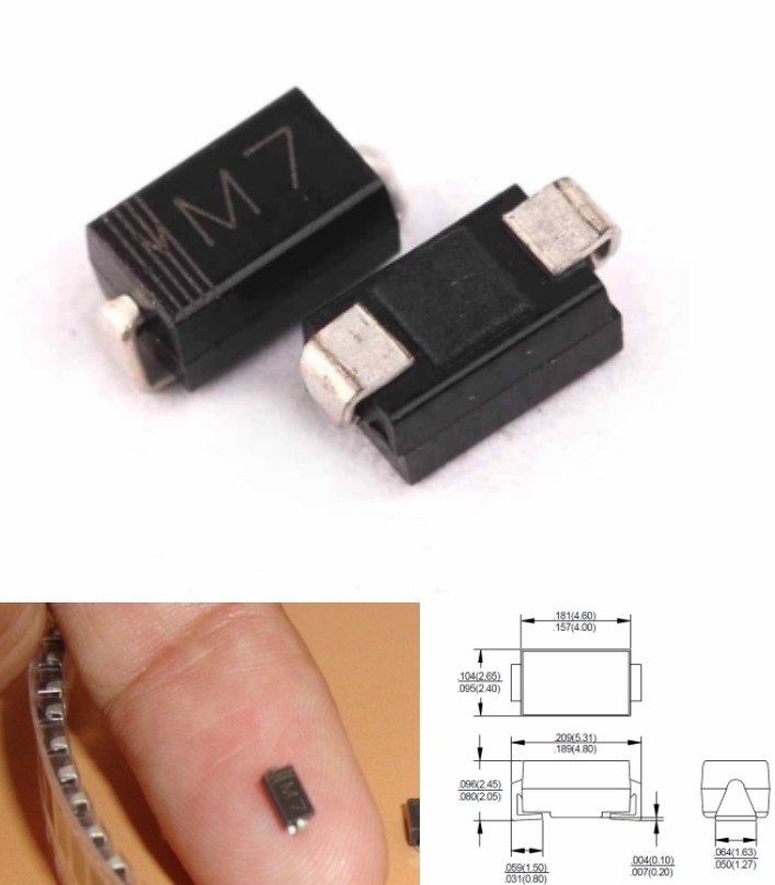SMD rectifier diode 1N4007 M7 SMA 1A 1000V DO214AC