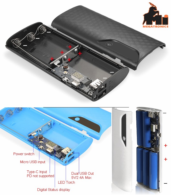 Solderless 5 cell 18650 power bank shell case housing type c 5V 2.4A mobile LCD