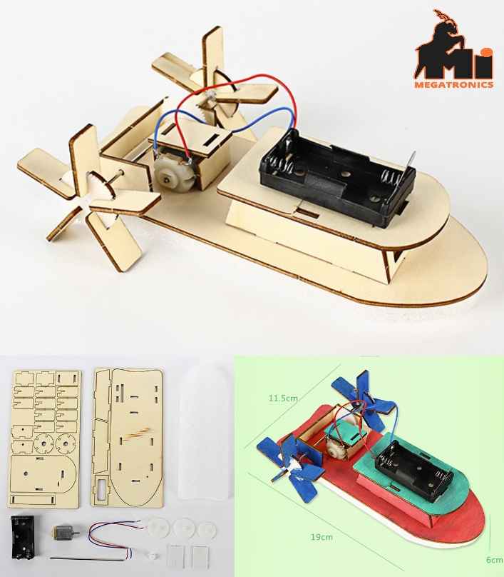 DIY STEM Boat Technology Science Experiment kit for Kids Electronic Wooden Educa
