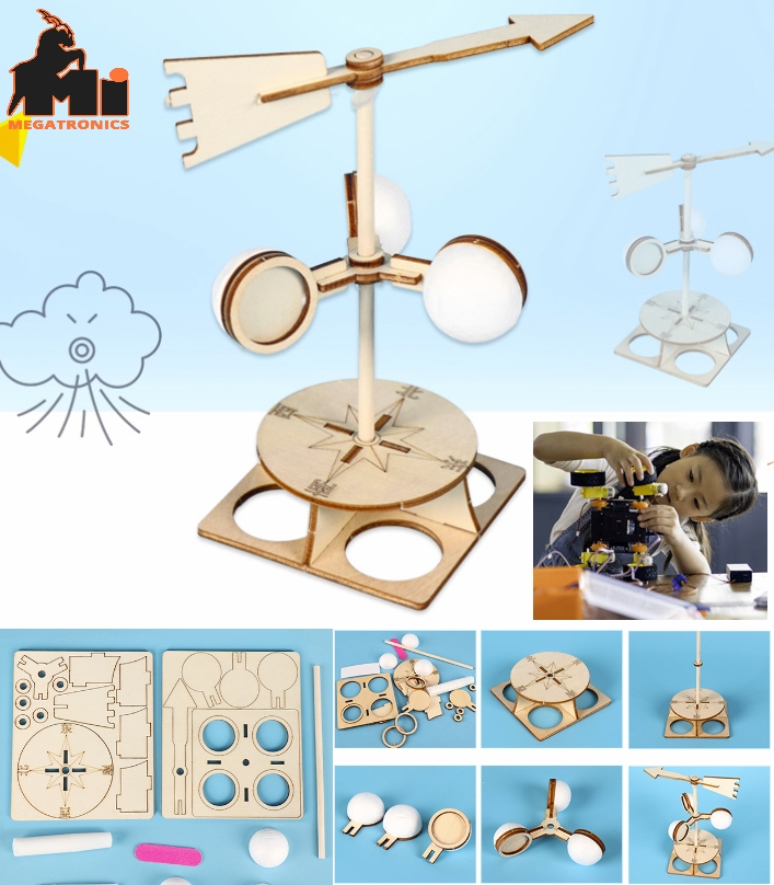 STEM DIY Technology Weather Vane wind DIY Science Wooden Experiment Model Kids P