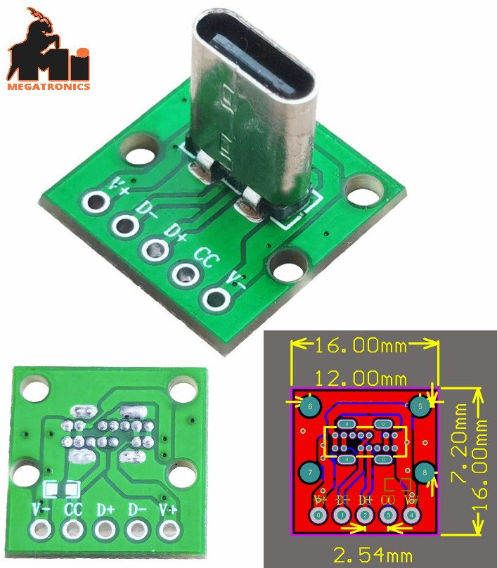 Vertical USB 3.1 Type-C Female Head Connector PCB adapter Converter Charging Tes