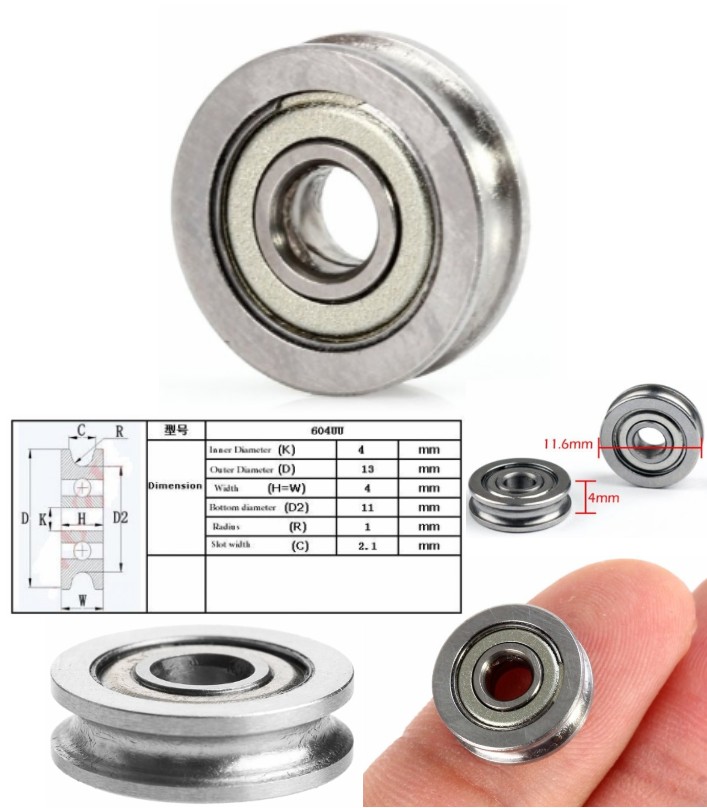 U604ZZ Rolling U-Wheel Guide bearing Groove 3D CNC