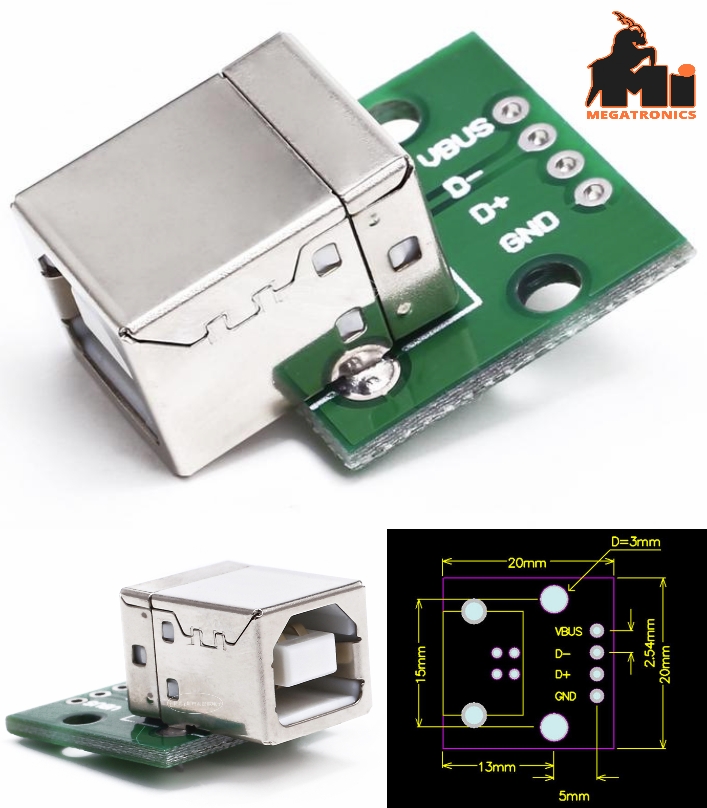 USB Type B Female to 2.54mm Header Breakout socket adapter