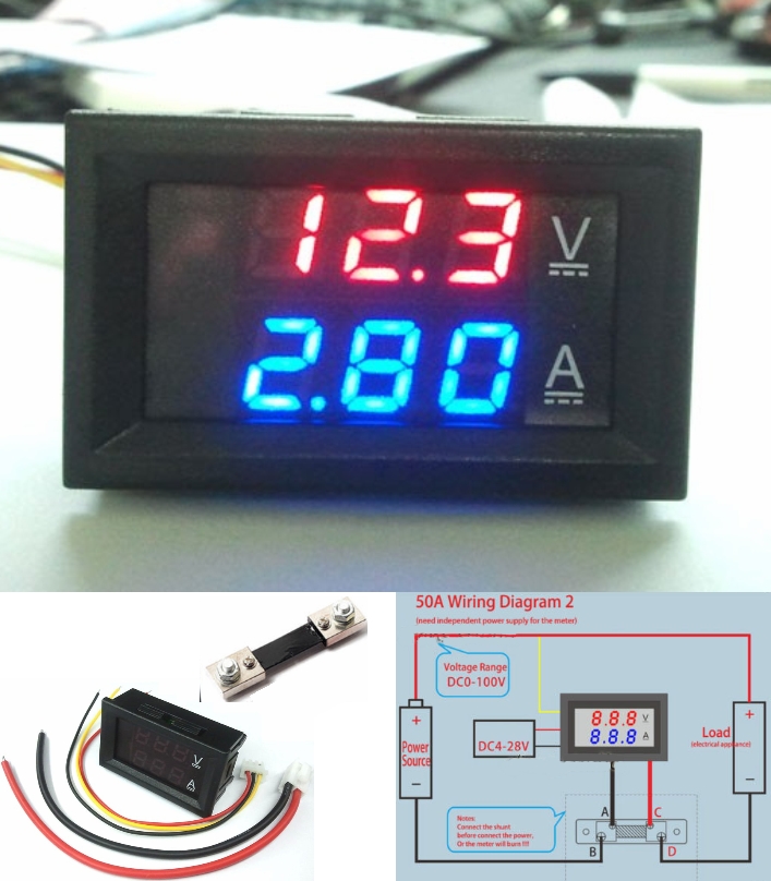 Voltmeter Ammeter+Shunt DC 100V 50A display panel