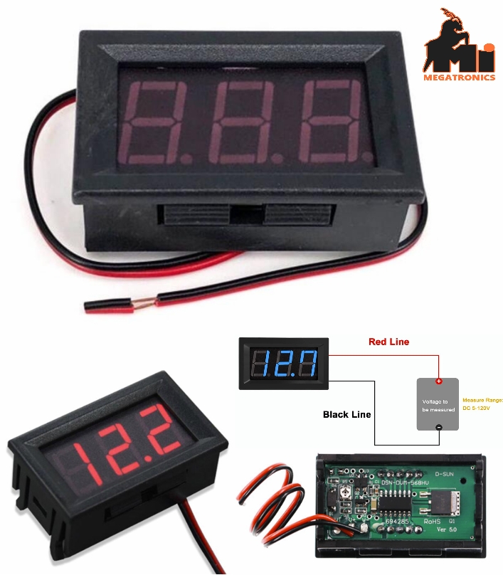 Red DC Voltmeter 5V-120V LCD display voltage meter ev bike electric vehicle pane