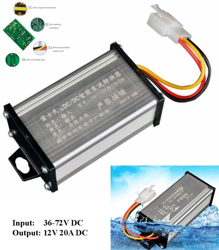 36V/48V/60V/64V/72V To 12V 20A DC Converter Adapter step down regulator DC to DC